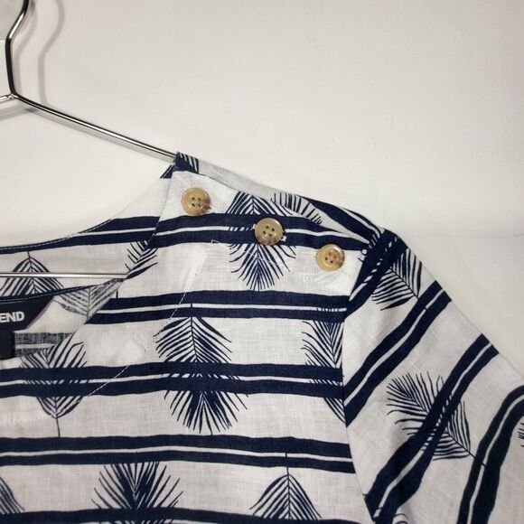 Lands' End Linen Shirt Women Large Tropical Short Sleeve Blouse Blue White Palms - Picture 4 of 8
